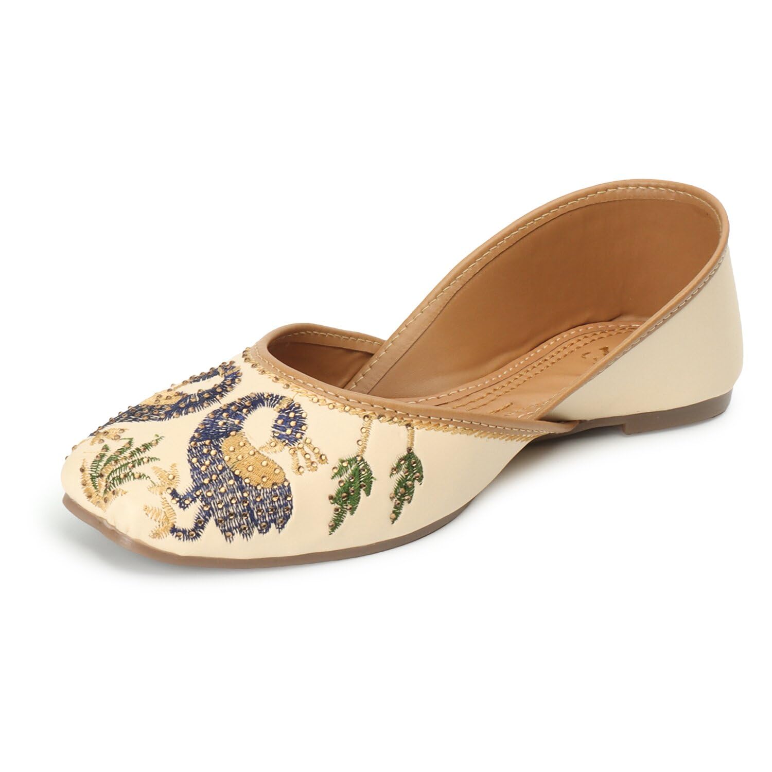 Women's Ethnic Punjabi Juttis | Traditional Slip-On Flats with Peacock Embroidery | Cushioned Footbed for Comfort | Comfortable & Stylish Punjabi Juttis for Girls & Women