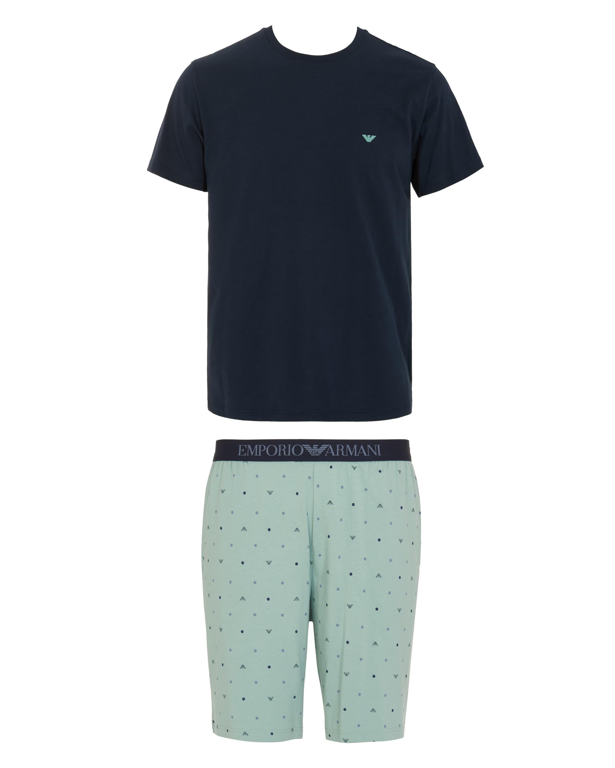 Emporio Armani MAN'S CLASSIC PATTERN MIX SHORT PAJAMAS BLUE L