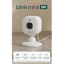 Videocamera Mini 2K+ Blink (ultimo modello) | Videocamera di sicurezza domestica con alimentatore plug-in, risoluzione video 2K, zoom 4x, visione notturna a colori | 1 videocamera – Bianca