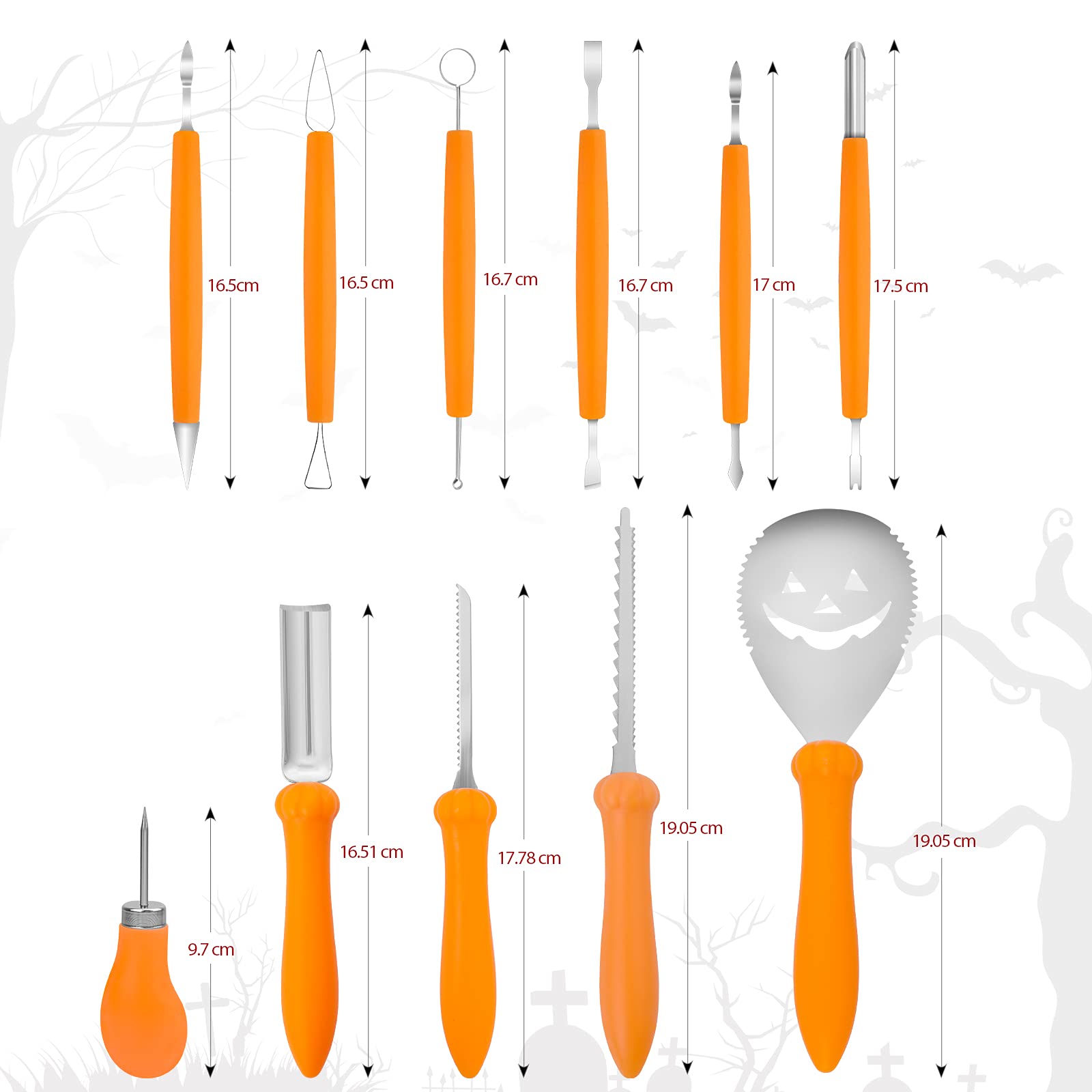 Halloween Kürbis Schnitzset - 10-teilig Aus Edelstahl Mit Aufbewahrungstasche