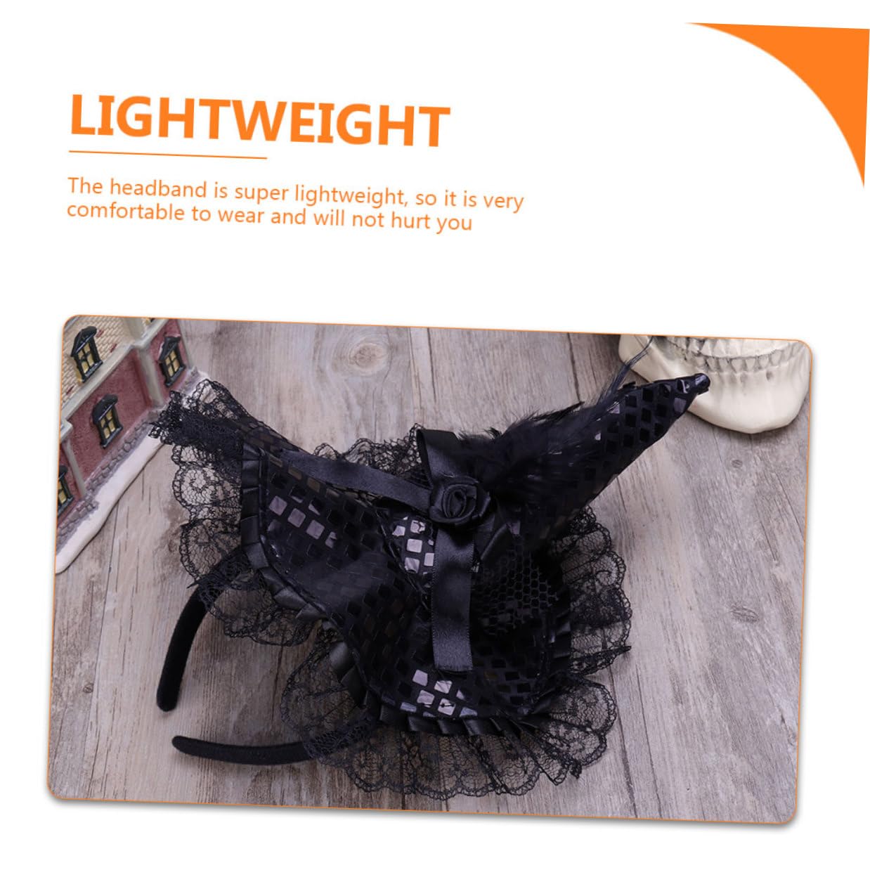 9 Pezzi Cerchietto per Chioma Halloween Cappello da Strega Nero Leggero Pizzo e Paillettes, Accessorio Cosplay per Feste e Party Costume