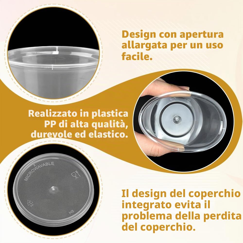 LPAMABA 100 Pz Vasetti Trasparenti per Salse da 100ml,Contenitori per Condimenti con Coperchi,Bicchieri per Salsa in plastica,Tazze Rotonde Trasparente per Alimenti, Tazze per Salsa, Condimenti