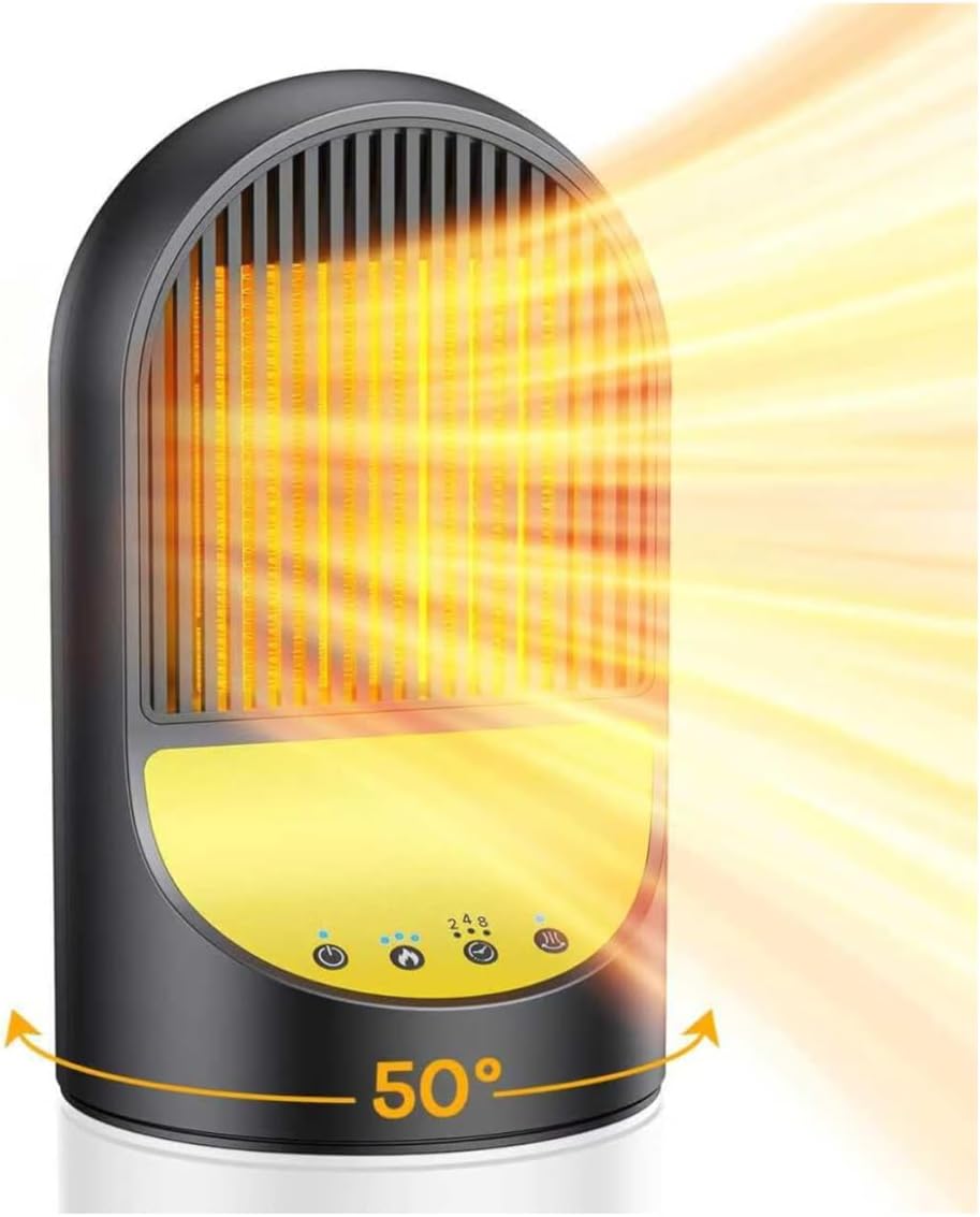スペース ヒーター、1500W ポータブル電気ヒーター、室内用、50°振動、8H タイマー、3 モード、静かな安全な部屋 PTC セラミック ヒーター、オフィス ルーム デスク用
