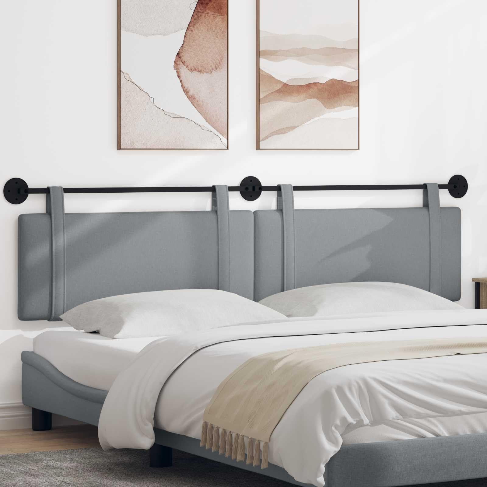 Cabecero colgante de tela gris claro, 210 x 55 x 5 cm, juego de 2 unidades con montaje en pared, cabecero tapizado suave para dormitorio, habitación de invitados, cama doble y cama individual