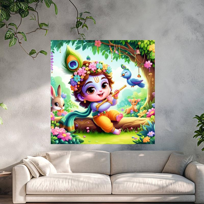 Image of British Terminal Cute little Bal Gopal Baby God Krishna| Kanha Ji | Laddu Lord Makhan Chor Painting Religious Poster for Pregnant Women for wall (matt thin vinyl,sticker,multicolor,unframed)| bj257