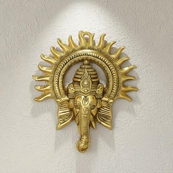 HOME GENIE Golden Ganesh Wall Hanging Handmade Lord Ganesh Wall Decoration for Home Office and Pooja Room Blessings of Vastu and Feng Shui
