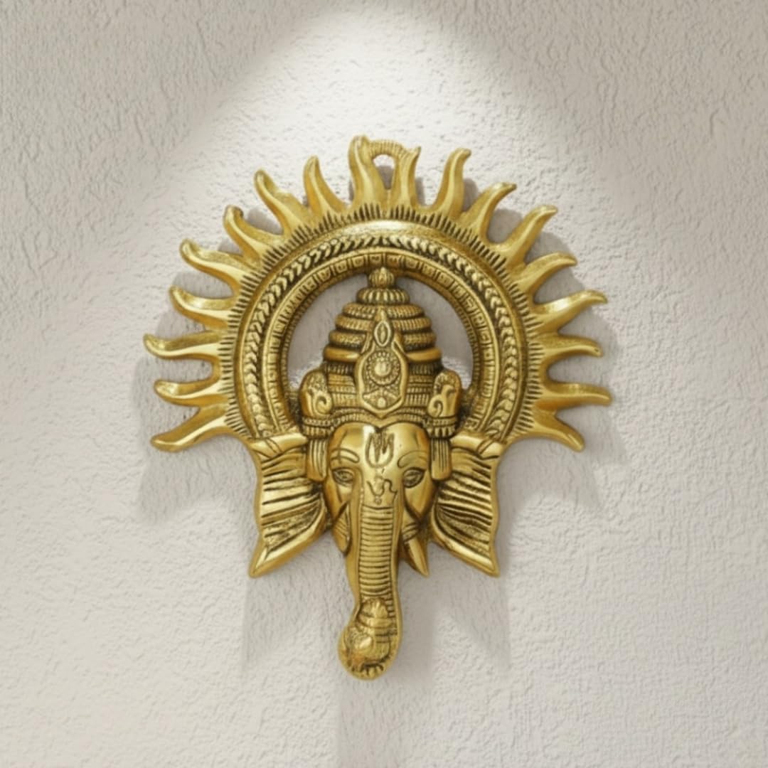 HOME GENIE "Golden Ganesha Wall Hanging | Handcrafted Lord Ganesha Wall Decor for Home, Office & Pooja Room | Vastu & Feng Shui Blessings