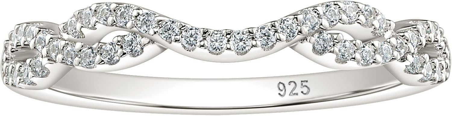 Wuziwen 925 Sterling Silver Twisted Infinity Eternity Ring Wedding Bands for Women Cubic Zirconia
