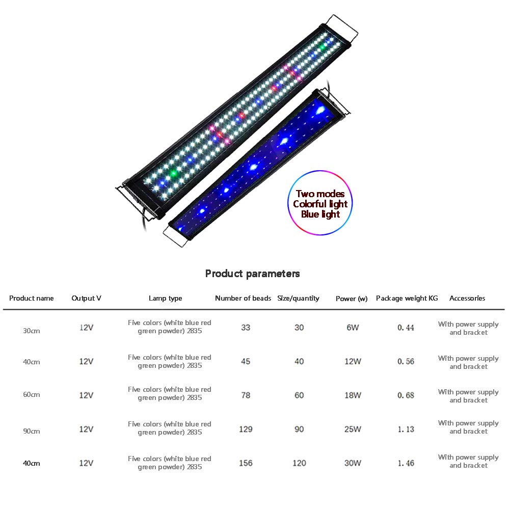 NANANA Pantalla Luz LED Acuario Lámpara de Iluminación para Acuarios Plantados Lampara LED para Peceras(Luz de Luna, Simulación de Luz Diurna, para Plantas de Agua Dulce y Salada),40cm