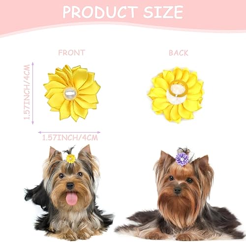 Miniatura 2 de Lazos para perros, 50 lazos para el pelo de perro con bandas de goma a granel para perros pequeños y niñas, mezcla hecha a mano con perlas pequeñas,