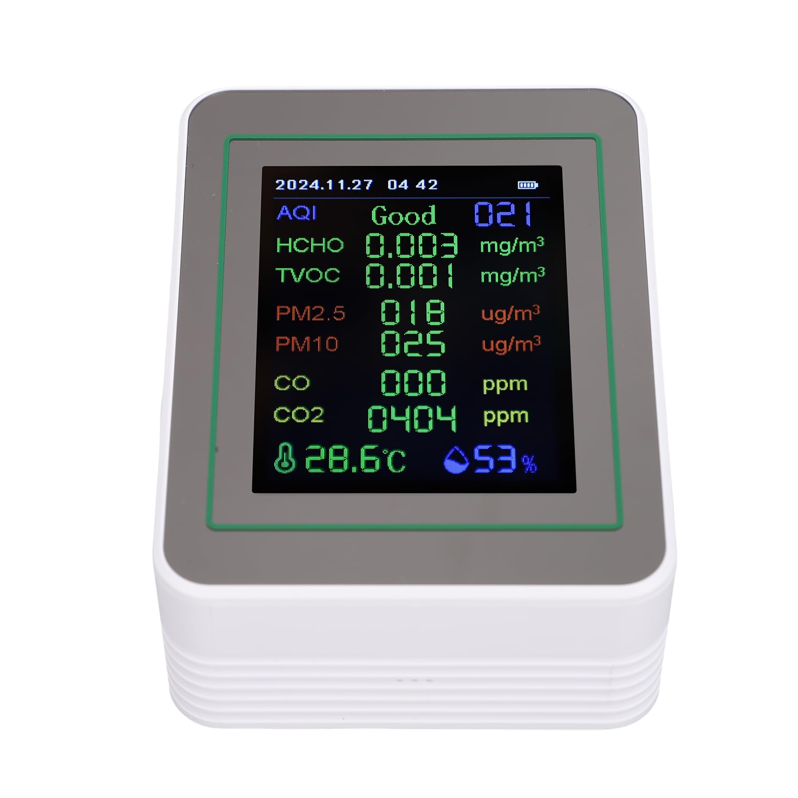 Cocoarm Misuratore di qualità dell'aria per Interni con Schermo TFT da 2,8 Pollici Sensore di qualità dell'aria Portatile 12 in 1 CO2 PM2.5 TVOC Monitor CO con umidità della Temperatura per Casa,