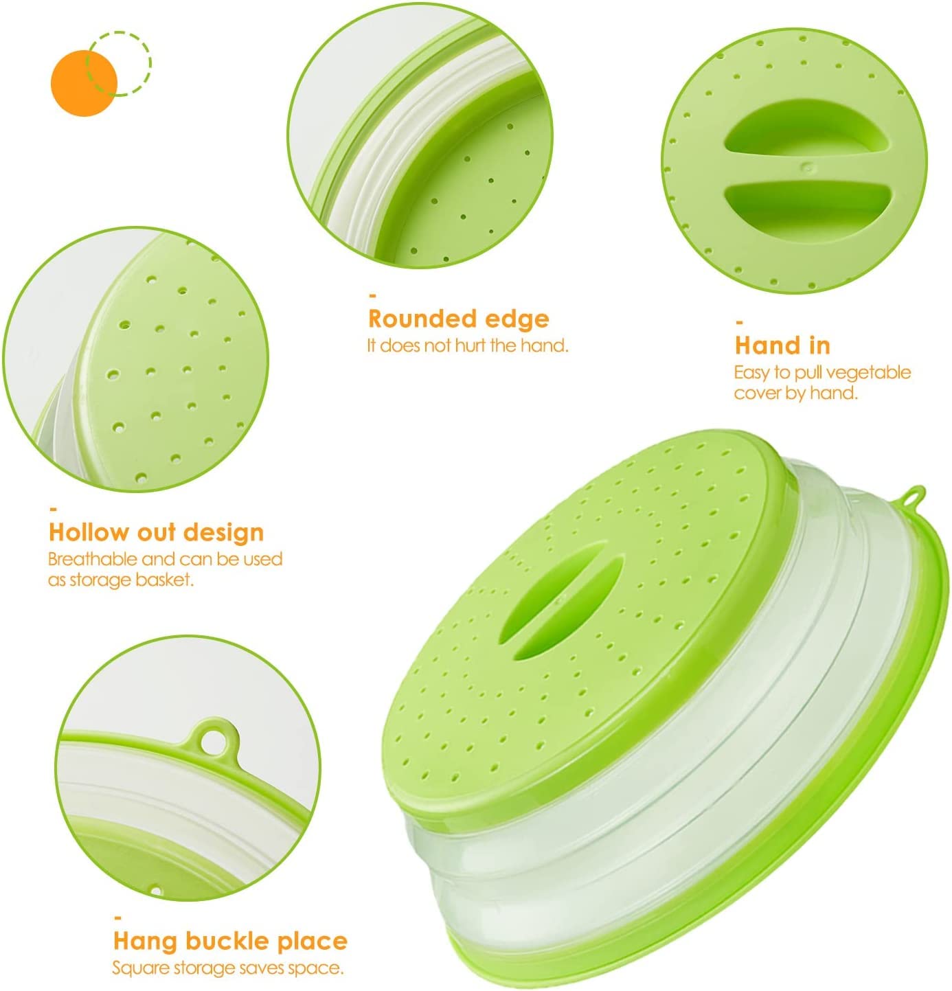 Couvercle Pliable Pour Micro-ondes - 27 Cm De Diamètre - Avec Plateau - Anti-éclaboussures Et Trous Vapeur - Vert