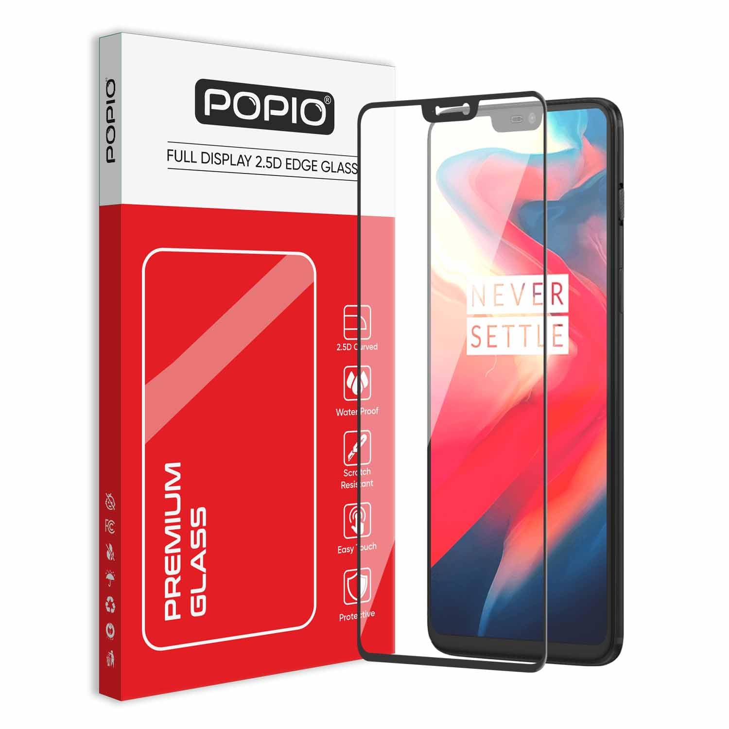 POPIO Military-Grade Gorilla Tempered Glass For Oneplus 6 (Black) 9H Hardness, Edge-to-Edge Full Coverage, Anti-Scratch, Bubble-Free, Ultra Clear HD Glass, Oleophobic Coating, Face ID Compatible