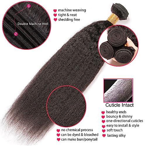 Huarisi Yaki Straight Bundles Human Hair 22 24 26 inch 3 Bundles Kinky Straight Weaves 300g 8a Unprocessed Brazilian Virgin Hair Double Weft Remy Hair Extensions for Black Women Natural Color - Image 4