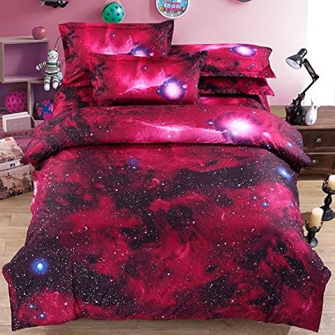 choicehot Red Duvet Cover Space Galaxy Double Bedding Set 3 Pieces Cloud Duvet Cover Rose Nebula Quilt Cover Microfiber Polyester Comforter Cover with Zipper Closure, 1 x Duvet Cover + 2 x Pillowcase Cover