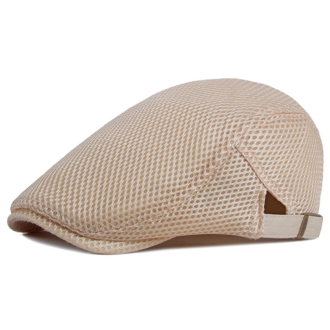 Newsboy Hats for Men Flat Cap Ivy Gatsby Cabbie Driving Hat Breathable Mesh Summer Hat Adjustable (Beige)