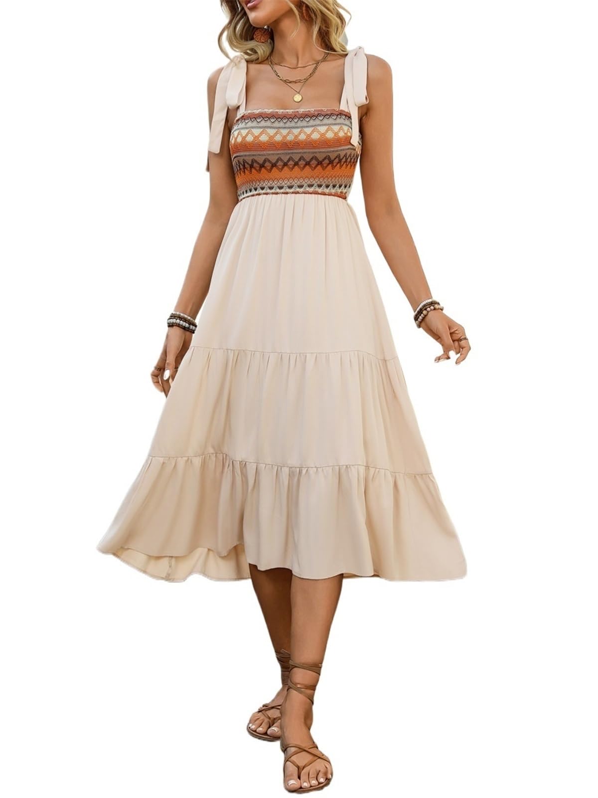 Vestido de Verano Mujer Boho Sin Mangas Midi Corte A Patchwork Estampado Étnico Mezcla de Algodón Casual Vacaciones Playa