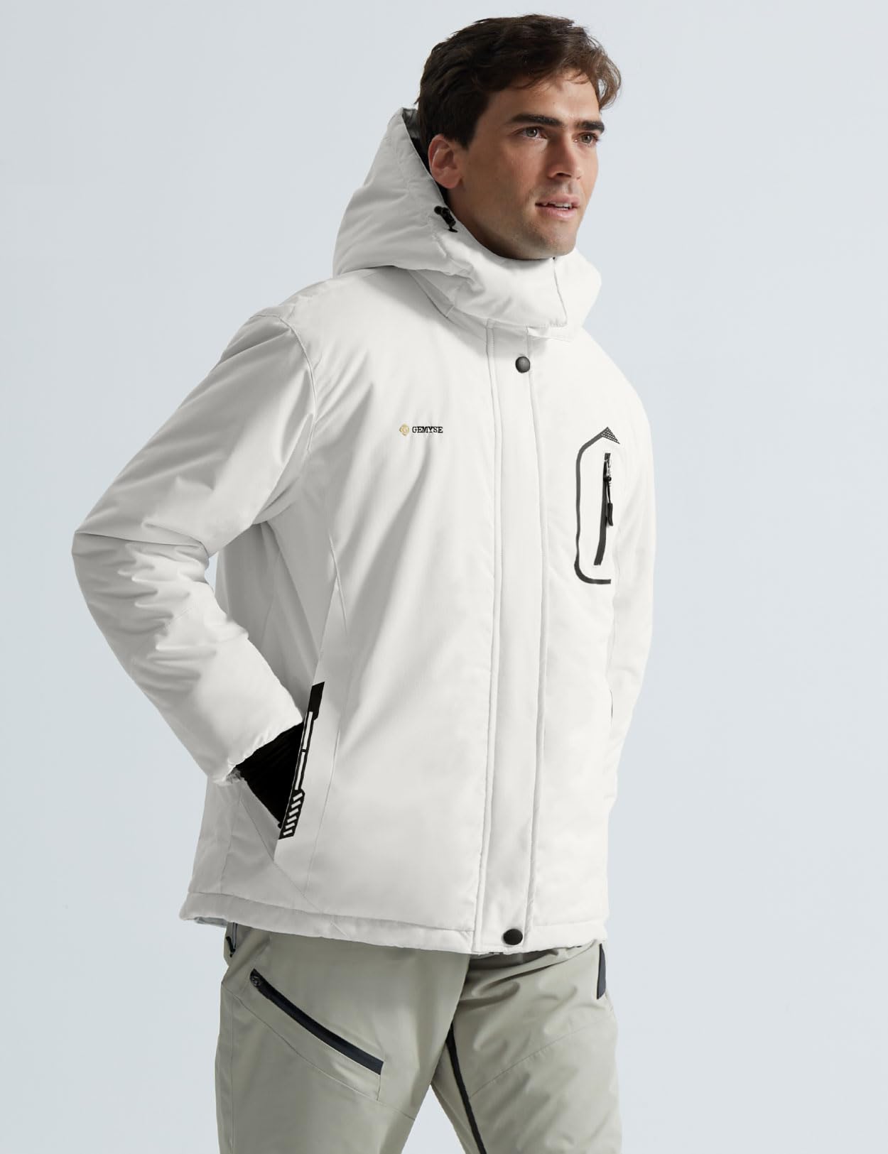 GEMYSE Uomo Giacca da Sci impermeabile montagna Giacche Pile invernale antivento Cappotto con Cappuccio