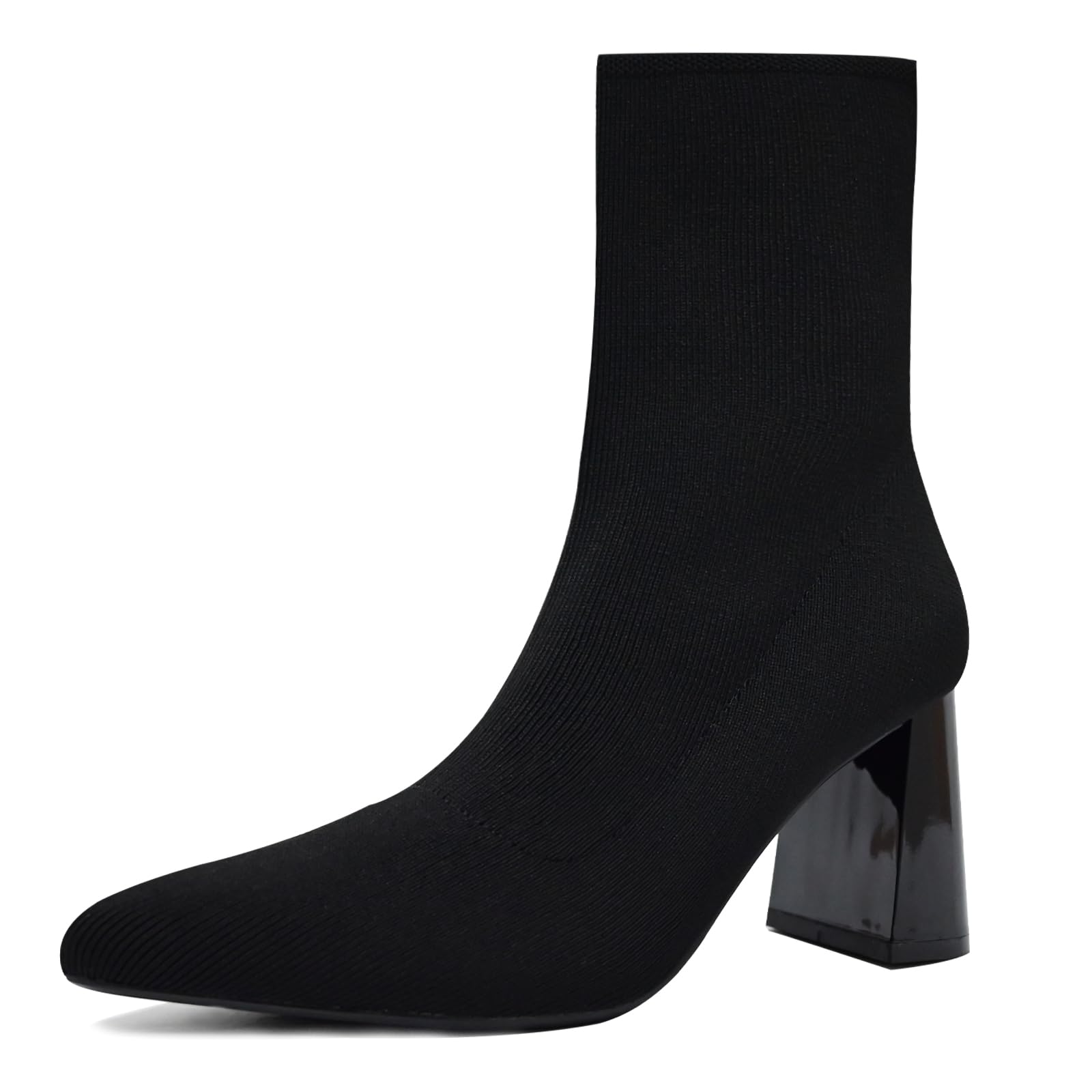 Knit Ankle Boots for Women Chunky Block Heel Chelsea Boot Stretchy Breathable Knit Sock Booties for Fall Slip