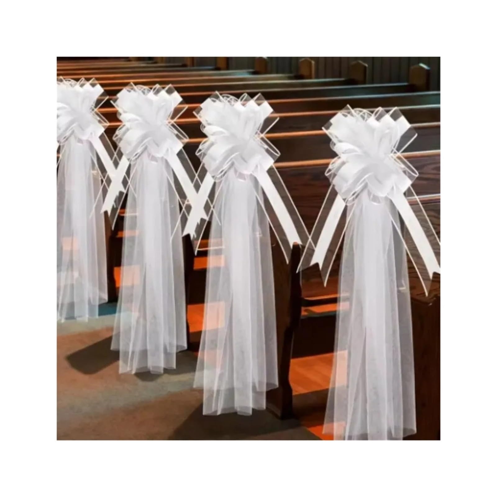 4 Pezzi Fiocchi di banco for Matrimonio in Chiesa con Lunghe Code Tulle Decorazione corridoio for Sedia for Auto Nuziale for la Cerimonia del in per Casa