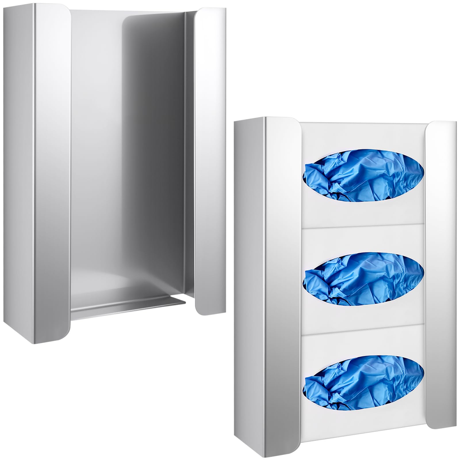 Blulu Confezione da 2 porta guanti/dispenser in acciaio inox, triplo montaggio a parete, 24 cm di altezza x 35 cm di larghezza x 9,74 cm di profondità