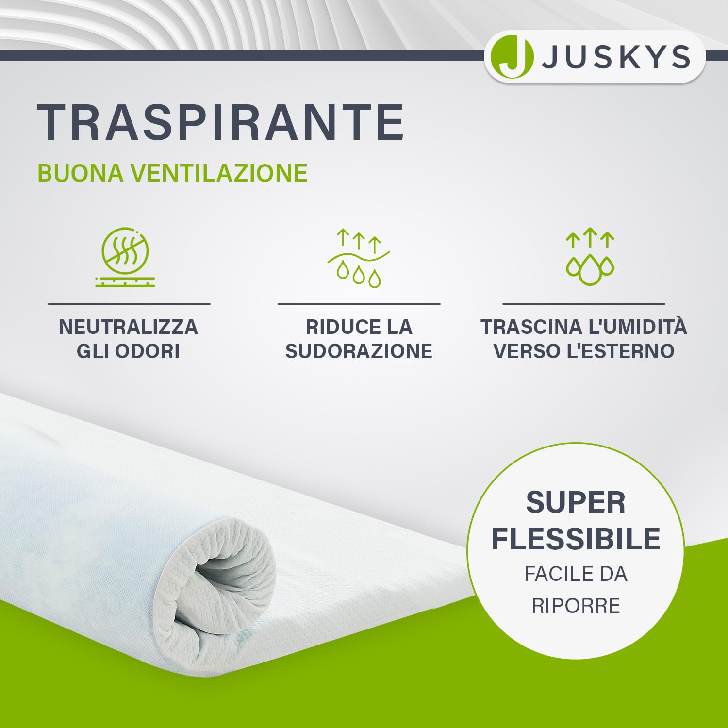 Juskys Topper 90x200 cm in schiuma memory, 7 zone ortopediche e traspirante, altezza 7 cm, H2 - H3, rivestimento lavabile topper materasso coprimaterasso
