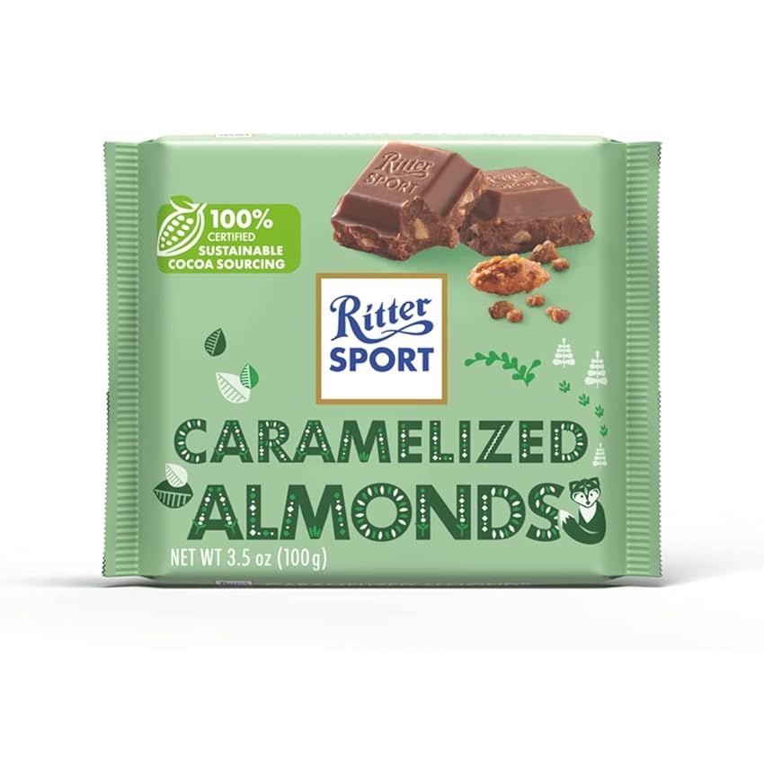 Immagine del prodotto Ritter Sport Mandorle Caramellate Tavoletta di Cioccolato Al Latte Extra Con Mandorle Spezzate Caramellata, 100g