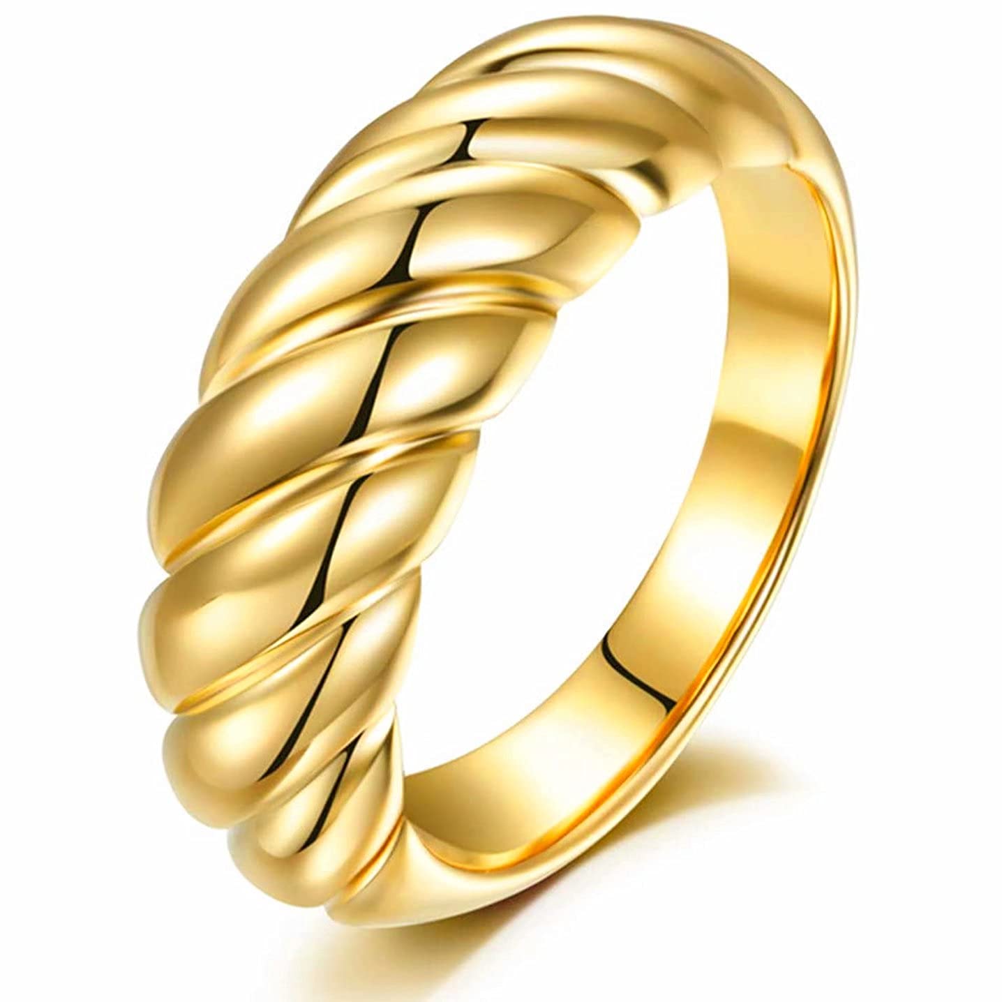Pophylis18k Gold Filled Chunky Dome Comfort Fit Ring Stacking Band for Women Jewelry Minimalist(Never Turned Green)+1PCS Invisible Ring Size Adjuster FREE