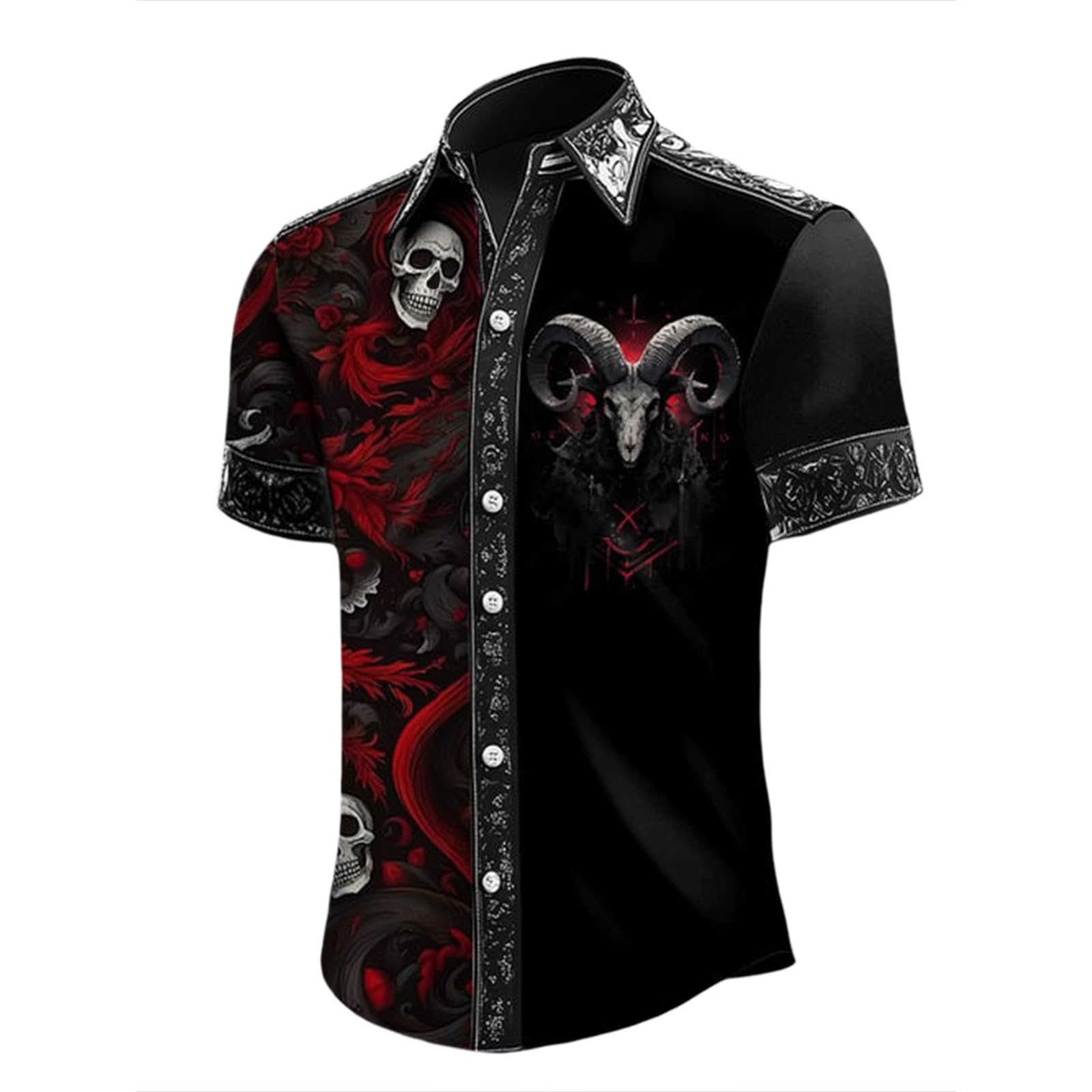 Zanisouta Halloween Costume Men's Short Sleeve Summer Shirt Gothic Casual Shirt Horror Skull Printed Blouse Lapel Button Shirt Blood Splatter Tops Funny Outfit Carnival Party Shirt, Q Black, S