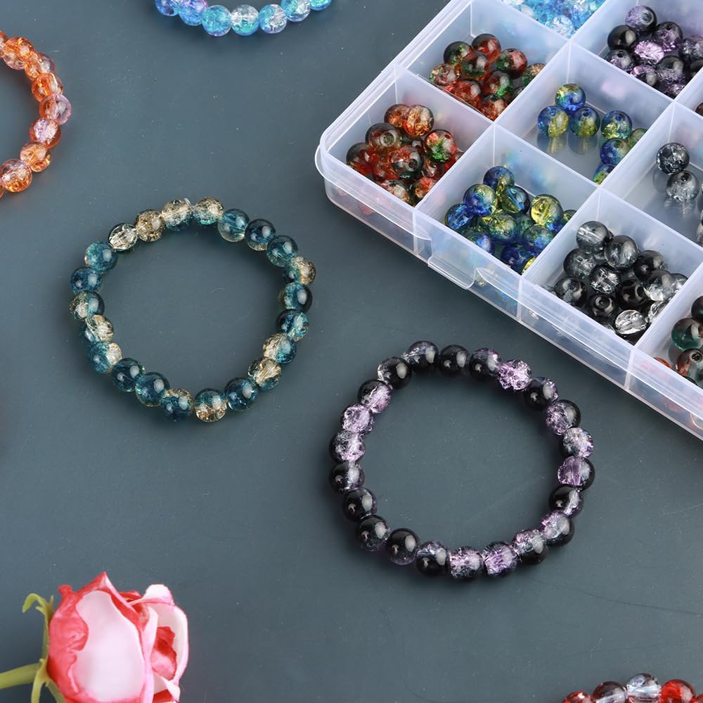 C MY 600pcs 8mm Crackle Glass Beads for Bracelet Jewelry Making Kit with 1 Roll Crystal Elastic Cord, 12 Colors Crystal Glass Beads for DIY Craft Friendship Ankle Necklace Earring Jewelry Making - Image 6