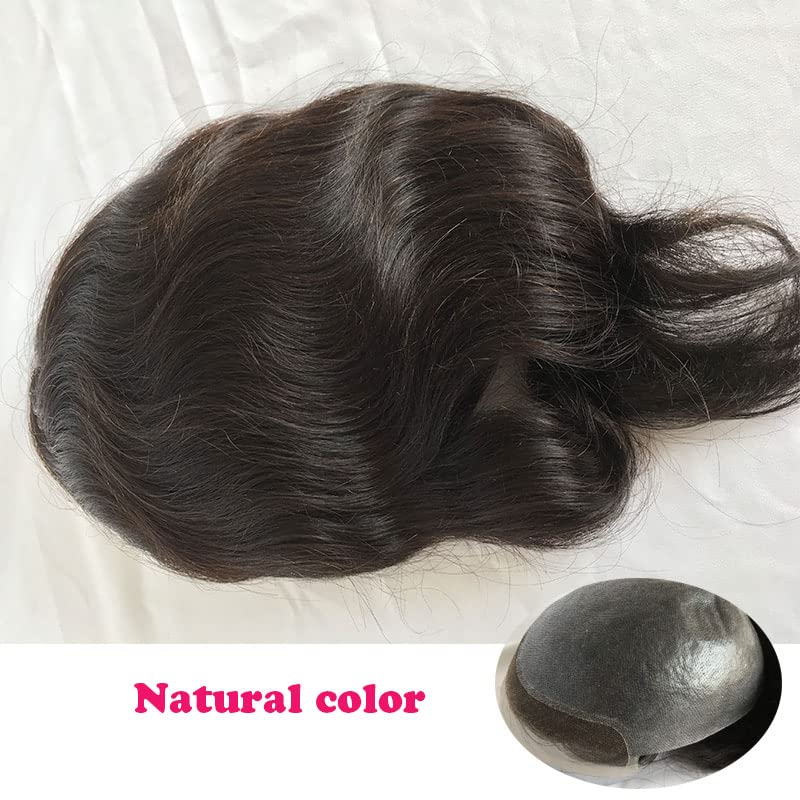 Miniatura 5 de Toupee para hombres 100% cabello humano europeo suizo frente encaje frontal natural piezas de cabello 0.003 in piel fina PU V-looped sistema de