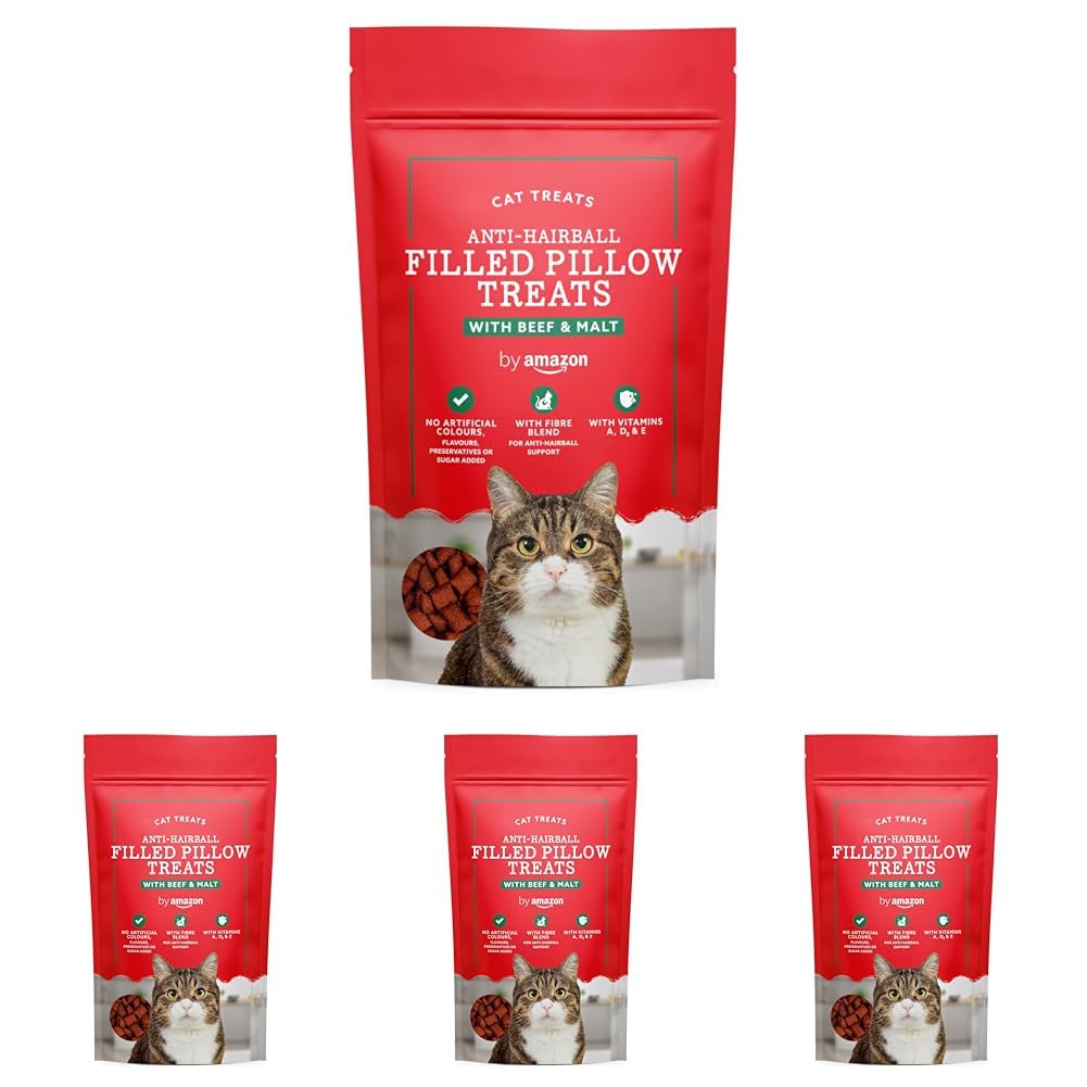 by Amazon Katzen-Leckerlis – Anti-Haarball-Kissen, Rind und Malz, 70 g (Packung mit 4)