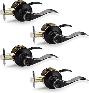 4 Pack Interior Bedroom Entrance Door Lever Door Lock Hanldeset One Keyway Entry Keyed Alike Same Key Entrance Lockset Oil Rubbed Bronze Each with 3 Keys Right/Left Handed Reversible