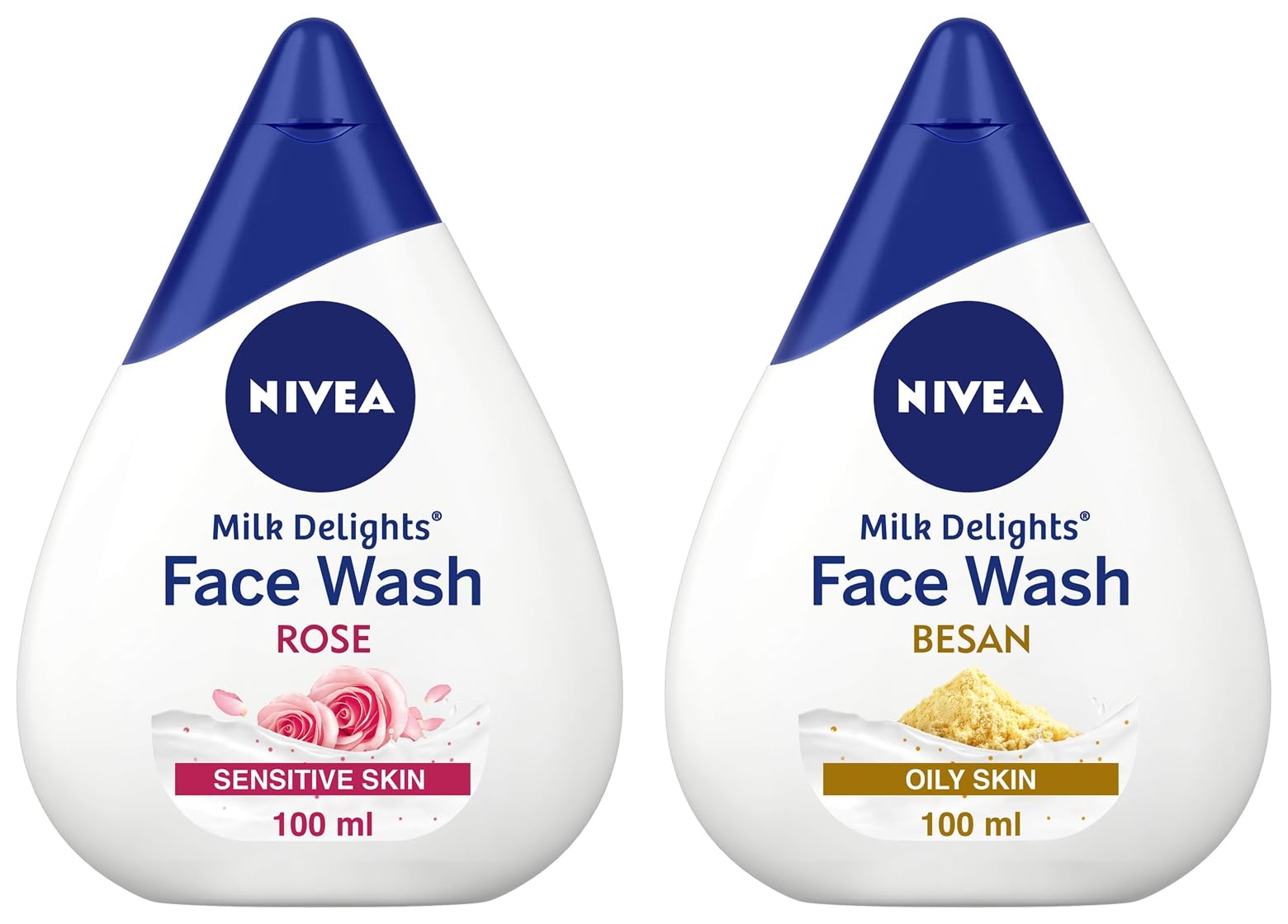 Nivea Face Wash, Milk Delights Caring Rosewater, Sensitive Skin, 100ml & Face Wash, Milk Delights Fine Gramflour, Oily Skin, 100ml