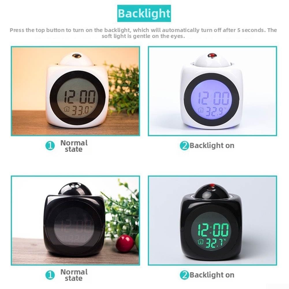 Proiettore Sveglia Bambini Display LCD Retroilluminato Annuncio Vocale Luce Notturna Snooze