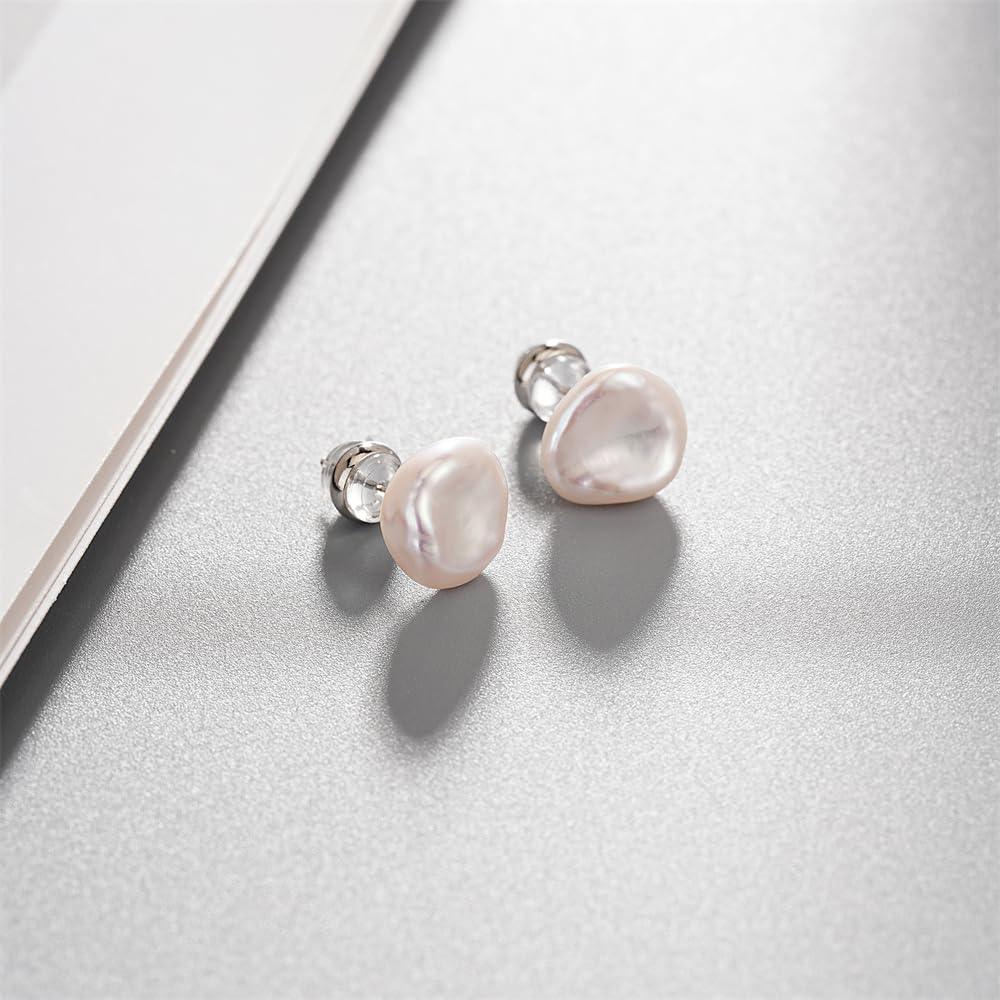 JaruJaru Orecchini a perno in stile barocco/Keshi, con perle d'acqua dolce irregolari, da piccole a grandi, in argento Sterling 925, ipoallergenici, per donne/uomini, con perle organiche uniche non