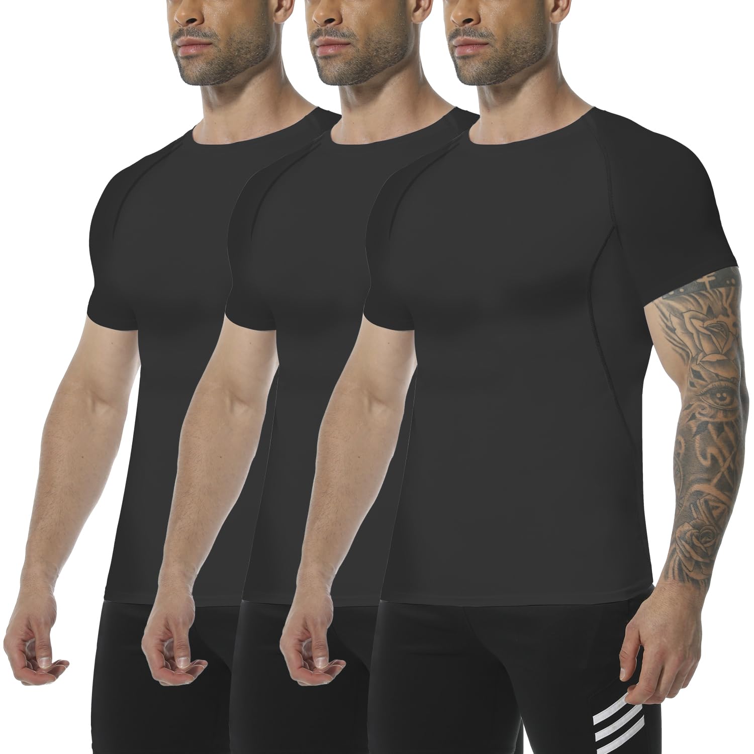 Lgtfy 3 Pack Mens Compression Shirts Short Sleeve, Athletic Sports Workout Shirt, Base Layer T-Shirt Medium 3 Pack Black