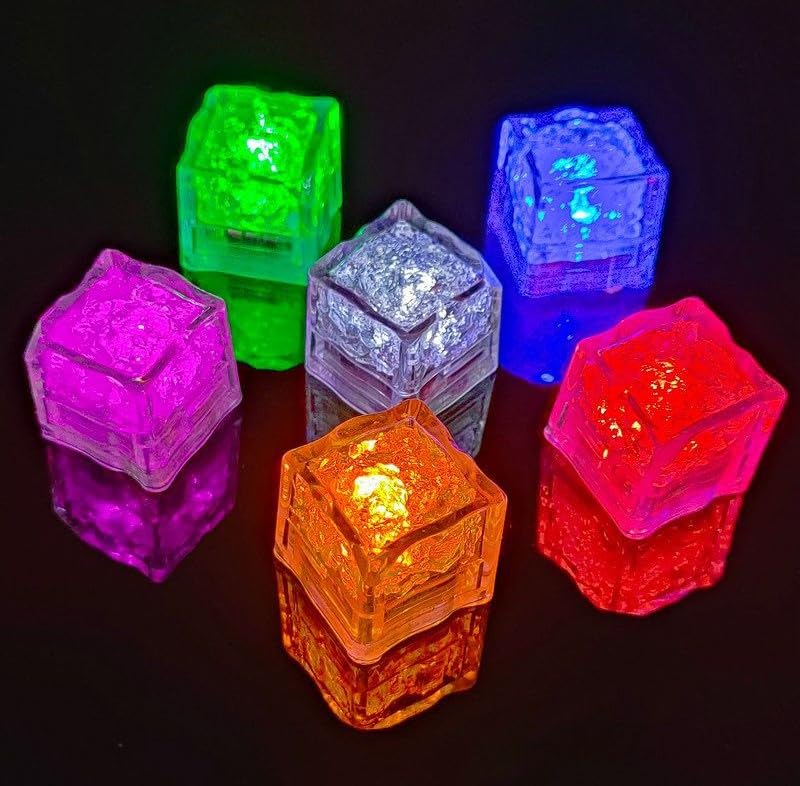 Maimeili 12 Pcs Colorful Led Ice Cubes Sensor Waterproof Ice for Drinks Bar Supplies Halloween Christmas Wedding Home Decoration Party