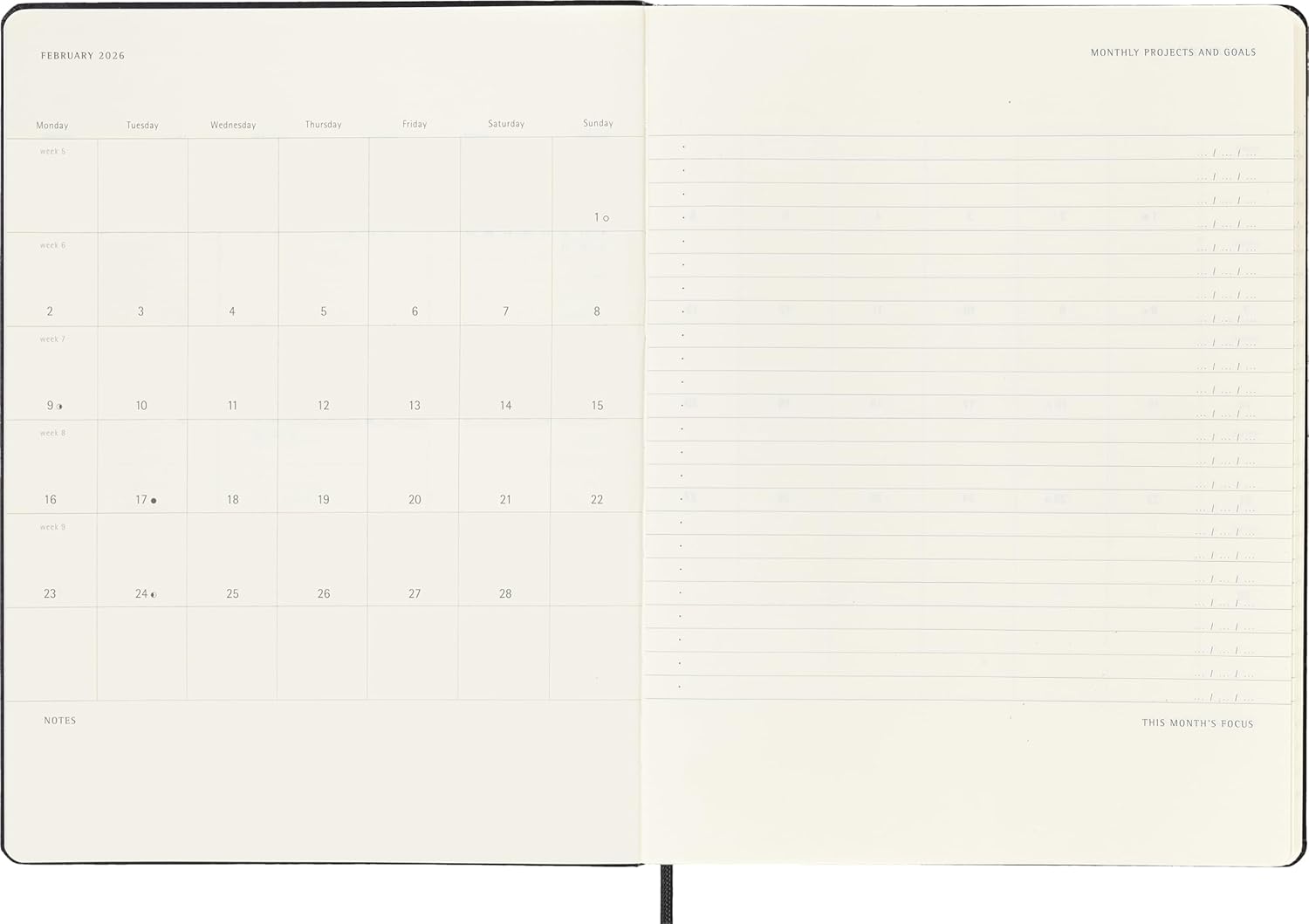 Moleskine PRO 12 Month 2026 Weekly Vertical Planner, Hard Cover, XL (7.5" x 9.75"), Black, 288 pages