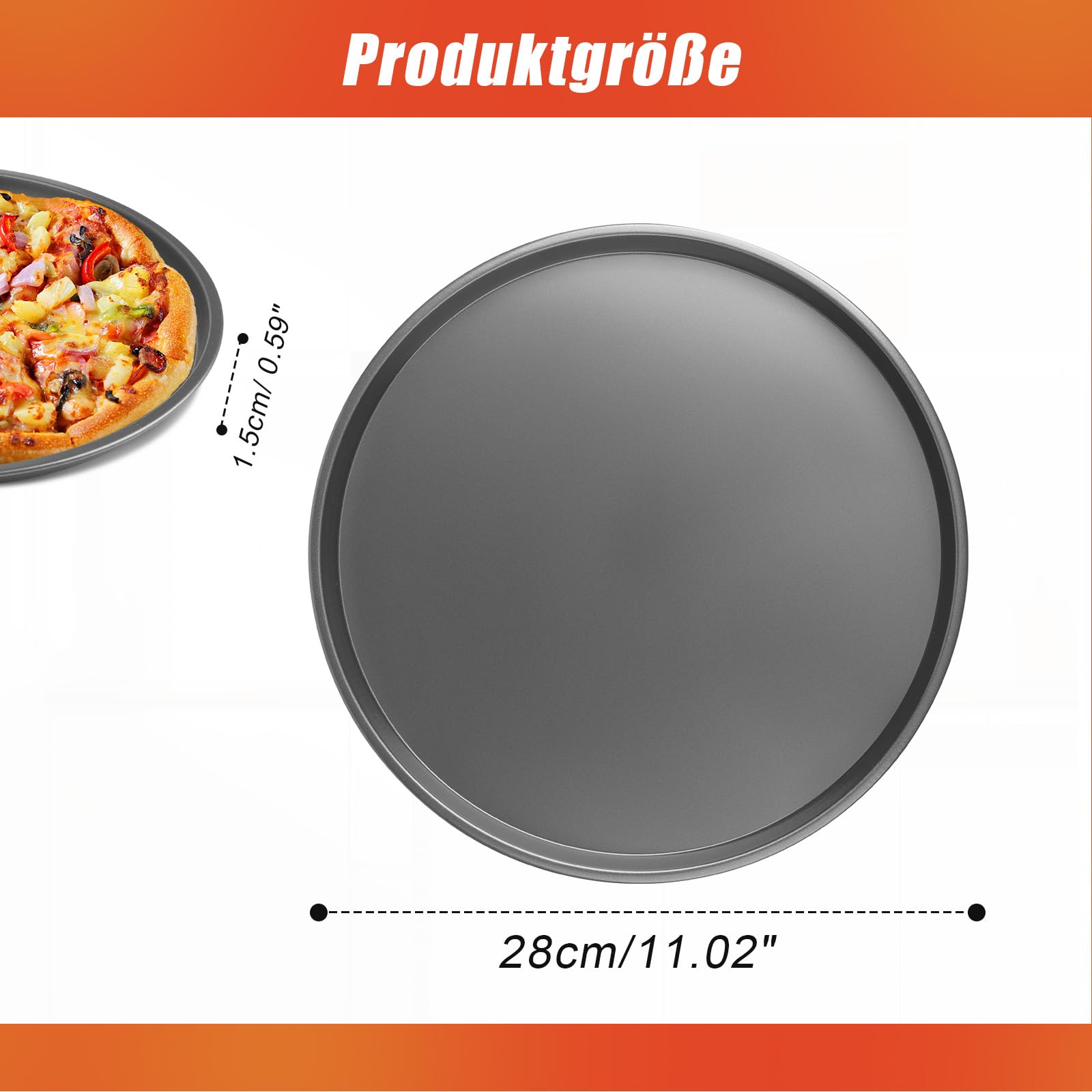4 Stück Pizza Backblech Set, Pizzablech Rund ø 28 cm, Schwarzes Pizza Blech, Hitzebeständig für Pizzaofen & Backofen bis 230 Grad, Runde Pizzaform
