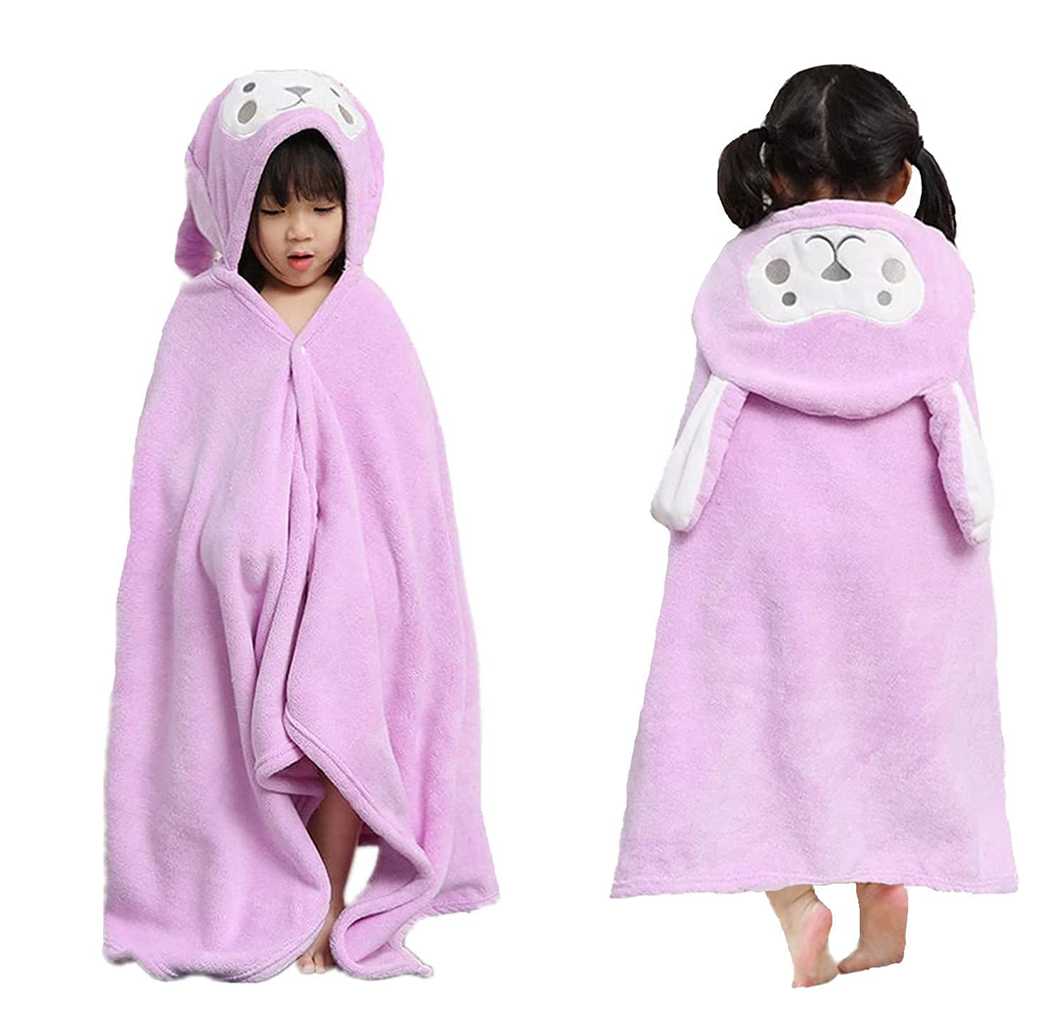 P&APA Original Premium Hooded Towels For Kids 0-10 years, Beach Or Bath Towel, Rabbit design, Ultra Soft and Extra Large, 100% Cotton Childrens Swimming/Bath Towel with Hood (5-10 years 88 cm,Purple)
