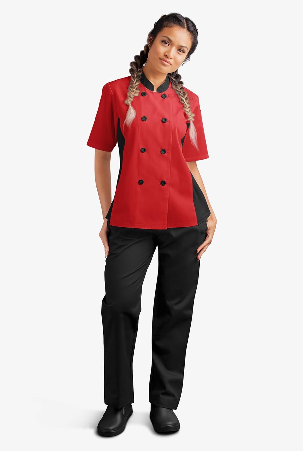 Women's Chef Coat Short Sleeve - Professional Chef Jacket with Mesh Side Panels, Double Breasted Closure & Thermometer Pocket - Image 2