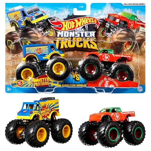 Mattel Hot Wheels FYJ64, Monster-Truck Duos, 2er Packung, Farbe und Modell sortiert