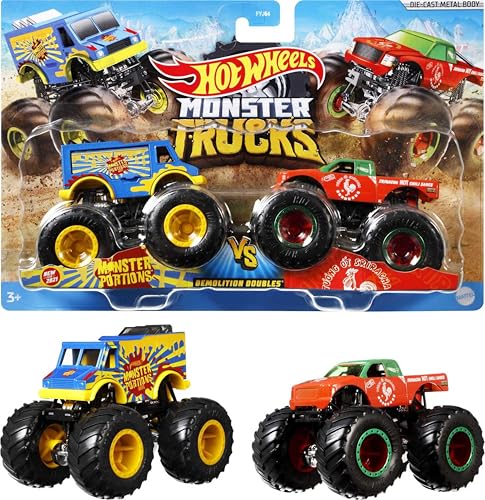 Hot Wheels Monster Truck carros de brinquedos duetos de demolição 1:64, modelos sortidos (Mattel FYJ64)