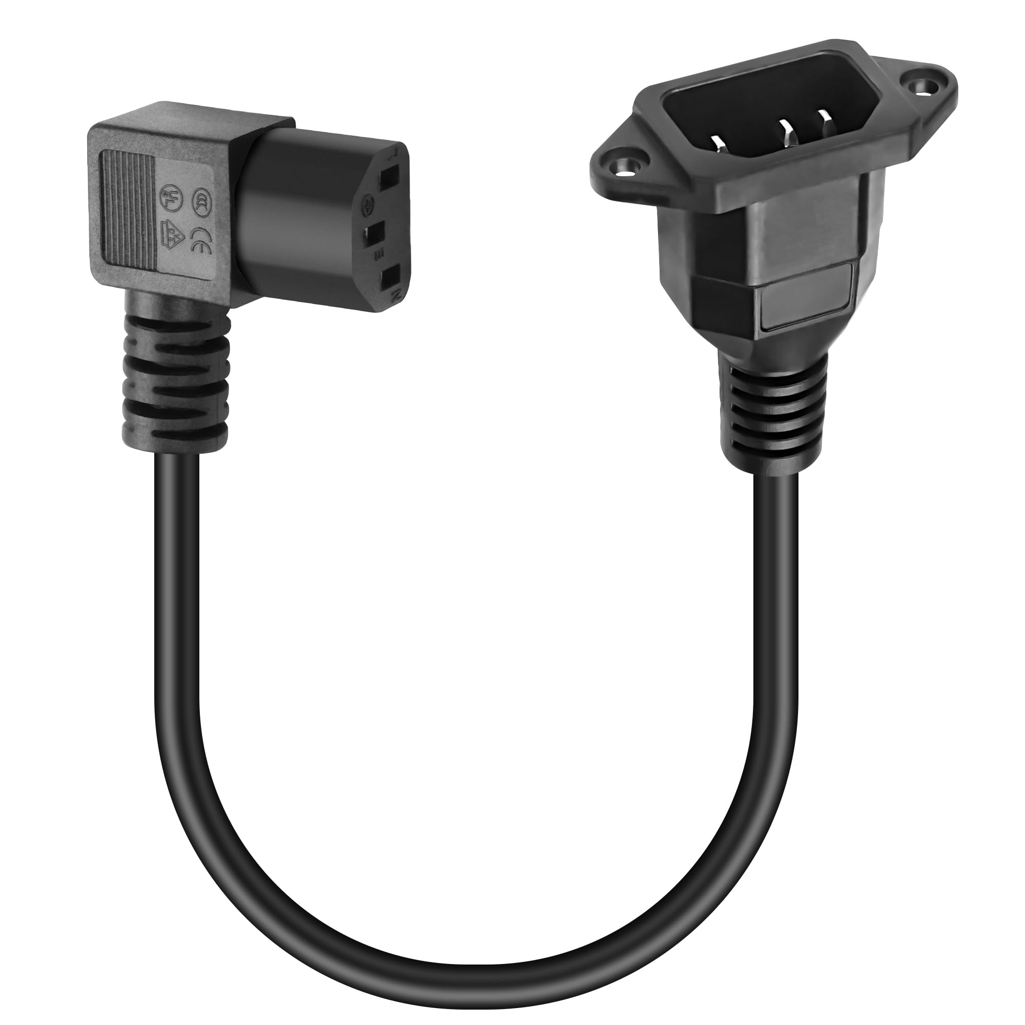 MEIRIYFA 90 Degree C13 to C14 Power Plug Adapter Cable,Left Angle IEC 320 C13 3 Pin Female to C14 3 Pin Male Wall Mount PDU Supply Extension Cord for