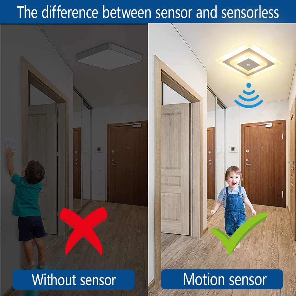 LED hal plafondlamp met bewegingssensor binnen sensorlamp plafondverlichting met sensor 22W moderne ring plafond licht voor trap woonkamer balkon keuken garage veranda kantoorlampen, zwart (6000K