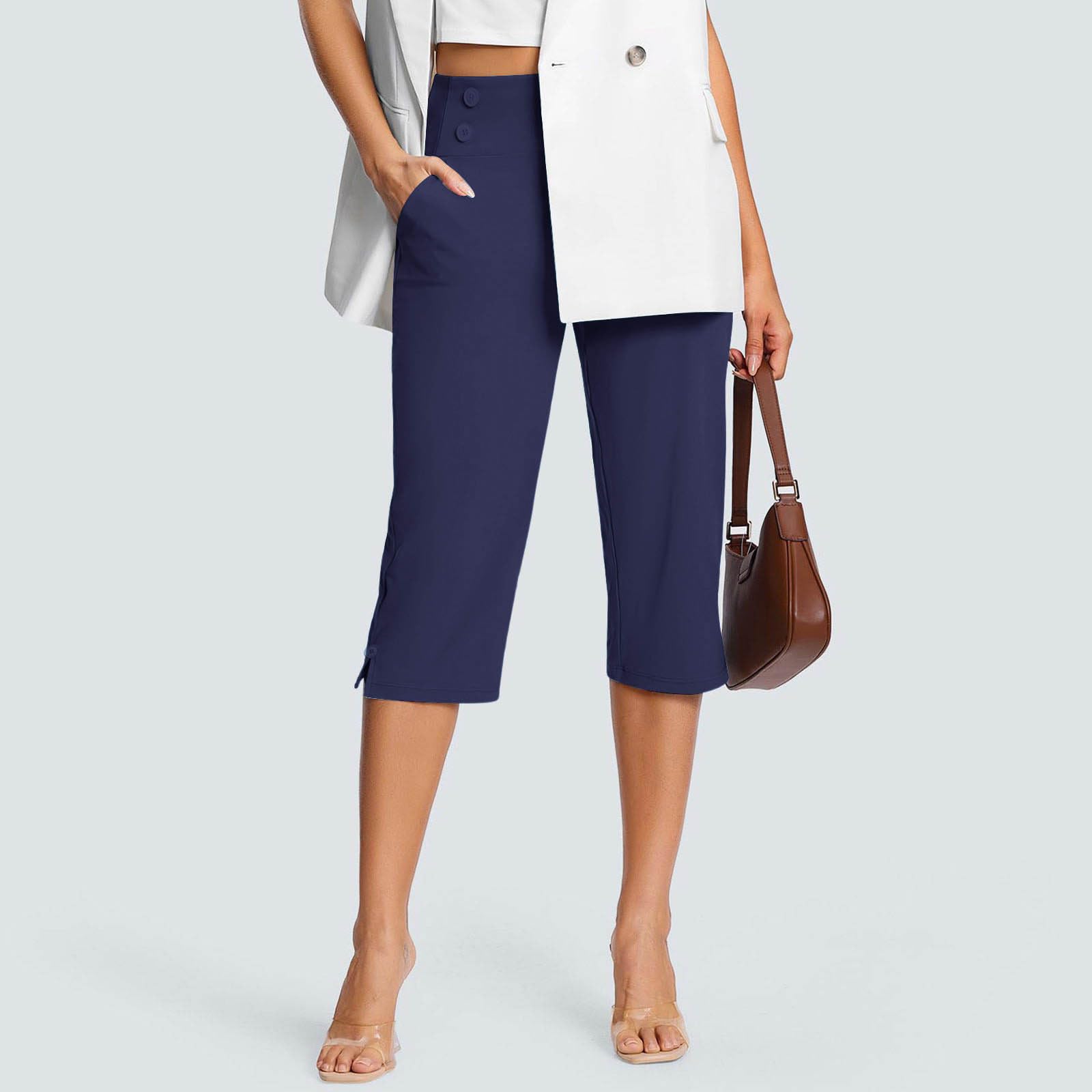 HAOLEI Pantaloni Capri Donna Estivi Pantaloni Sportivi Donna Pantaloncini 3/4 Cotone Bermuda Pantaloncini Cargo Shorts Estivi Casual A Vita Alta Gamba Larga Short Corti da Lavoro con Tasche