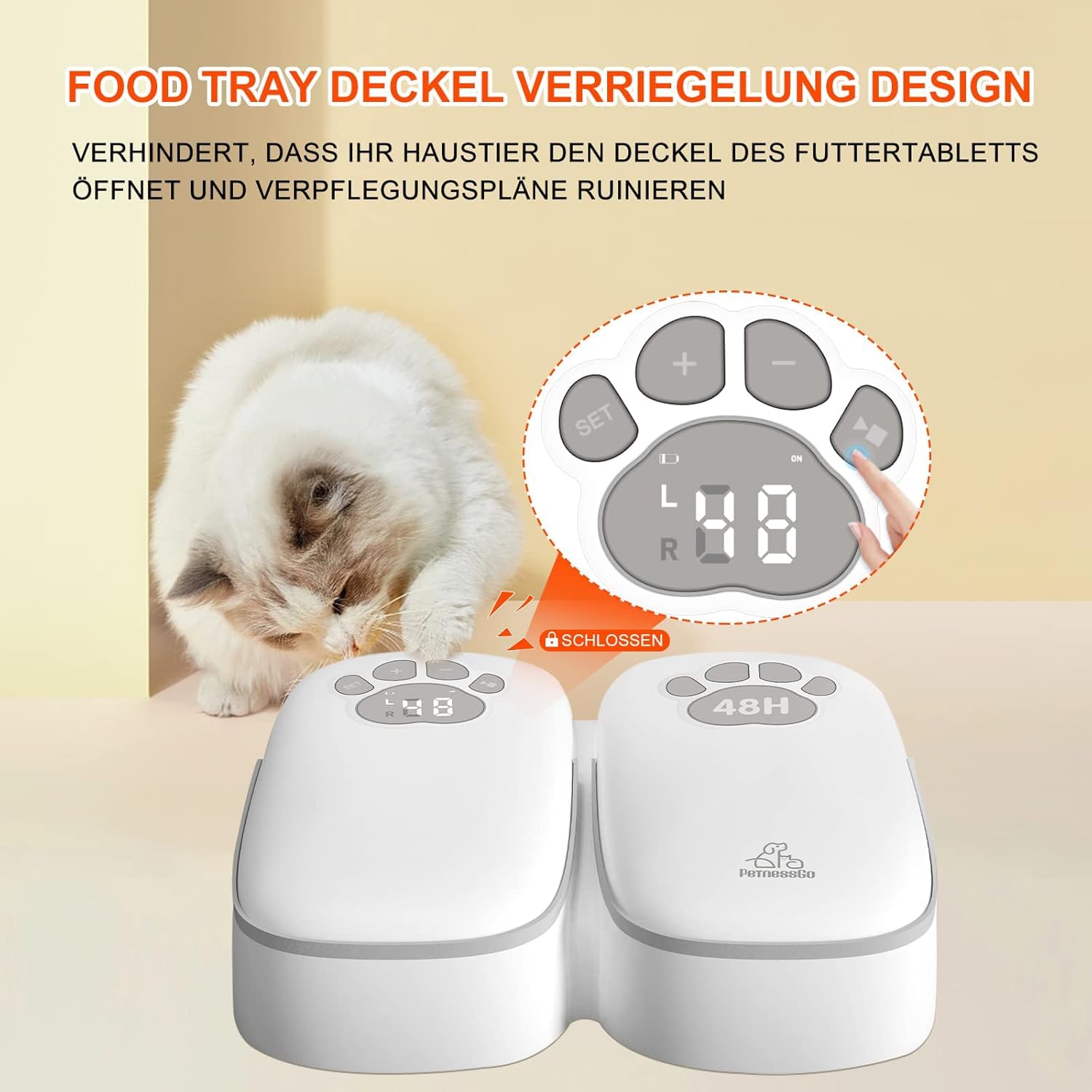 Mangiatoia automatica per gatti e cani, alimentazione automatica a due pasti, timer controllato da 48 ore, alimentazione a secco o umido