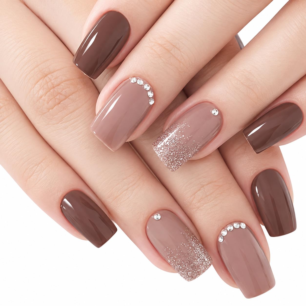 Set of 12 reusable, Uv treated gel finished Press-On nails with GLOSSY Finish | CODE-A20-06 -001-image-5