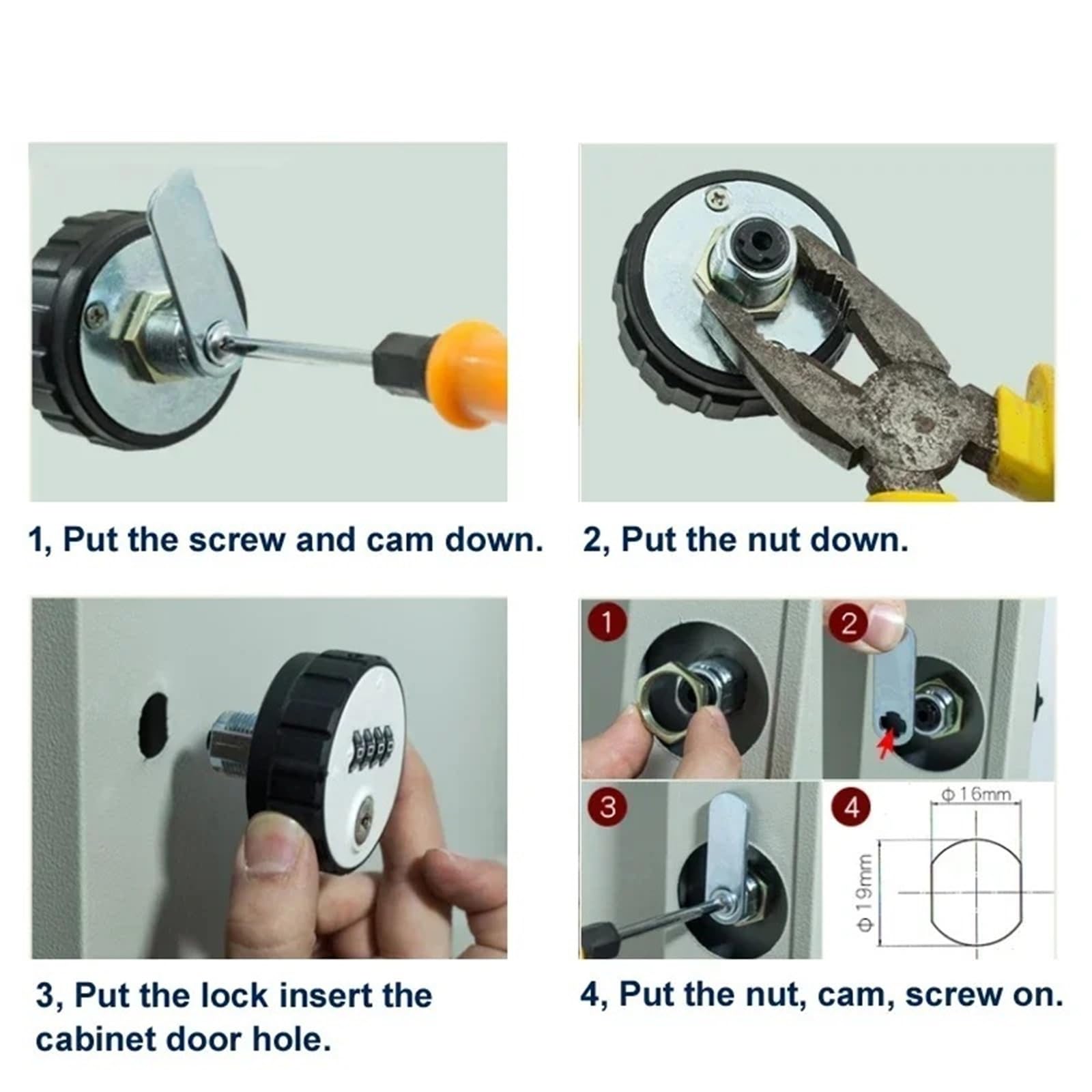 Cerradura de leva for gabinete de 4 dígitos sin llave for cajón, puerta, taquilla de gimnasio con reinicio de llave MS513 H, 1 unidad(L 26mm 1PCS)